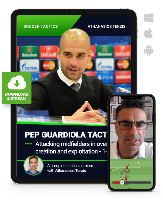 Pep Guardiola Tactics - Attacking midfielders in overload creation and exploitation - 1-4-3-3 (Download)
